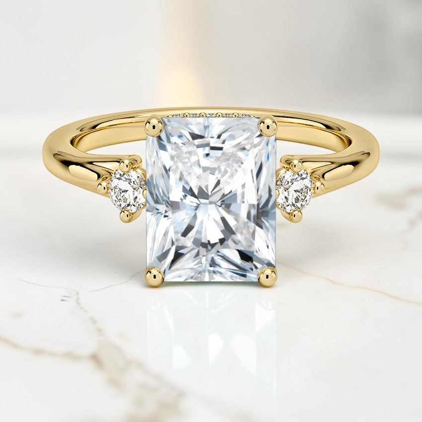 Floating Three Stone Diamond Ring in 14K Yellow Gold