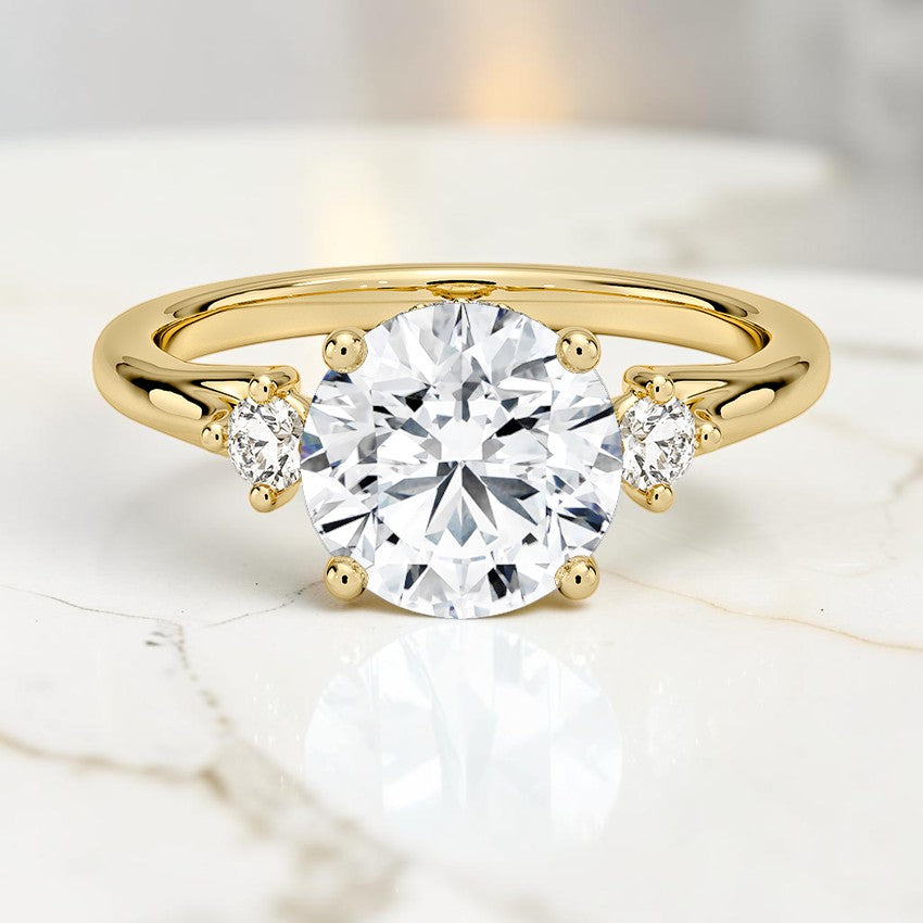 Floating Three Stone Diamond Ring in 14K Yellow Gold