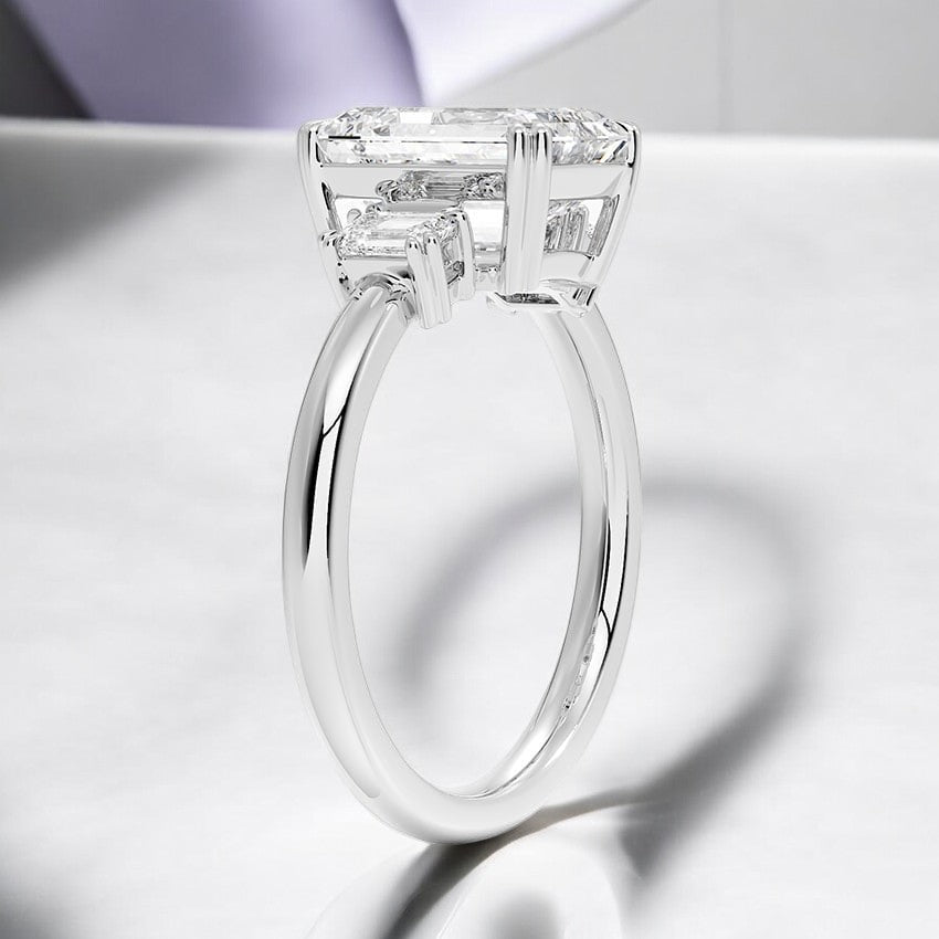 Double Prong Three Stone Lab Grown Diamond Engagement Ring