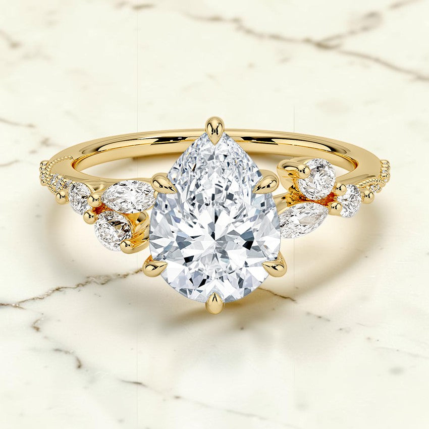 Luxe Magnolia Milgrain Diamond Ring in 14K Yellow Gold