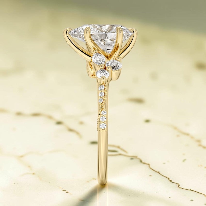 Luxe Magnolia Milgrain Diamond Ring in 14K Yellow Gold