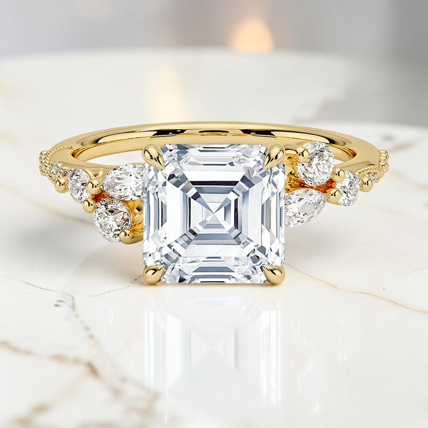 Luxe Magnolia Milgrain Diamond Ring in 14K Yellow Gold