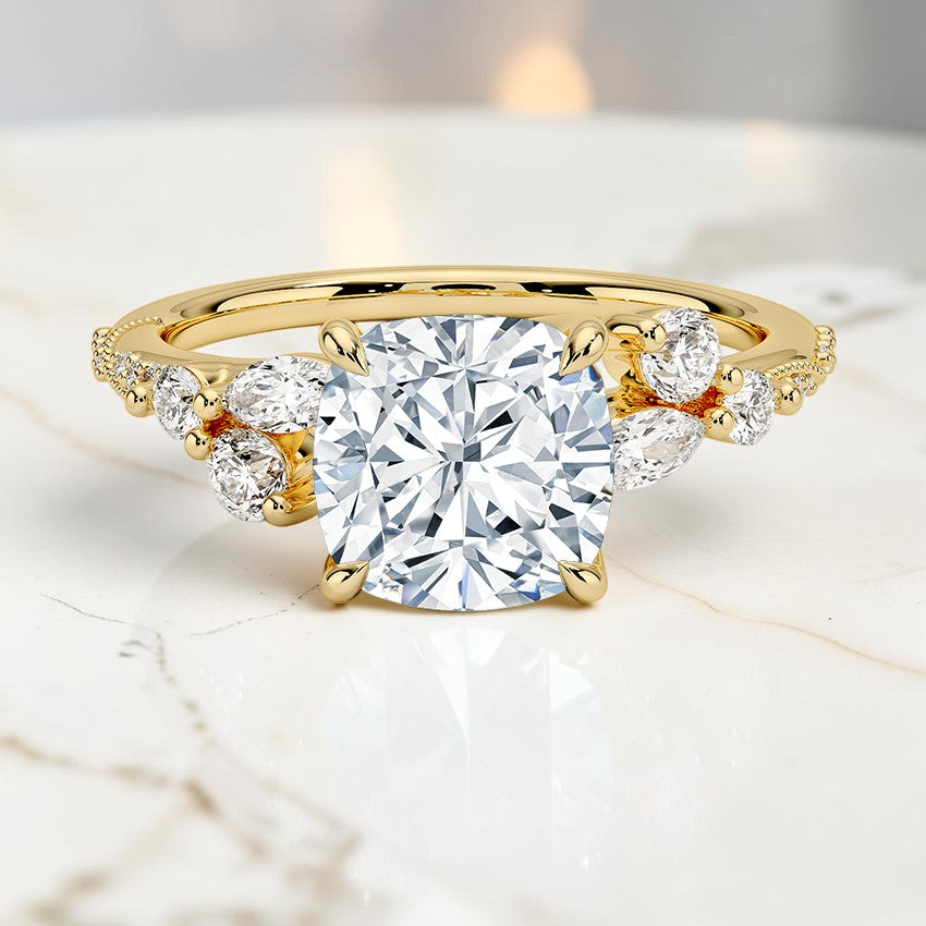 Luxe Magnolia Milgrain Diamond Ring in 14K Yellow Gold