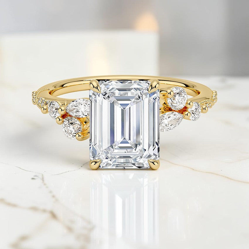 Luxe Magnolia Milgrain Diamond Ring in 14K Yellow Gold