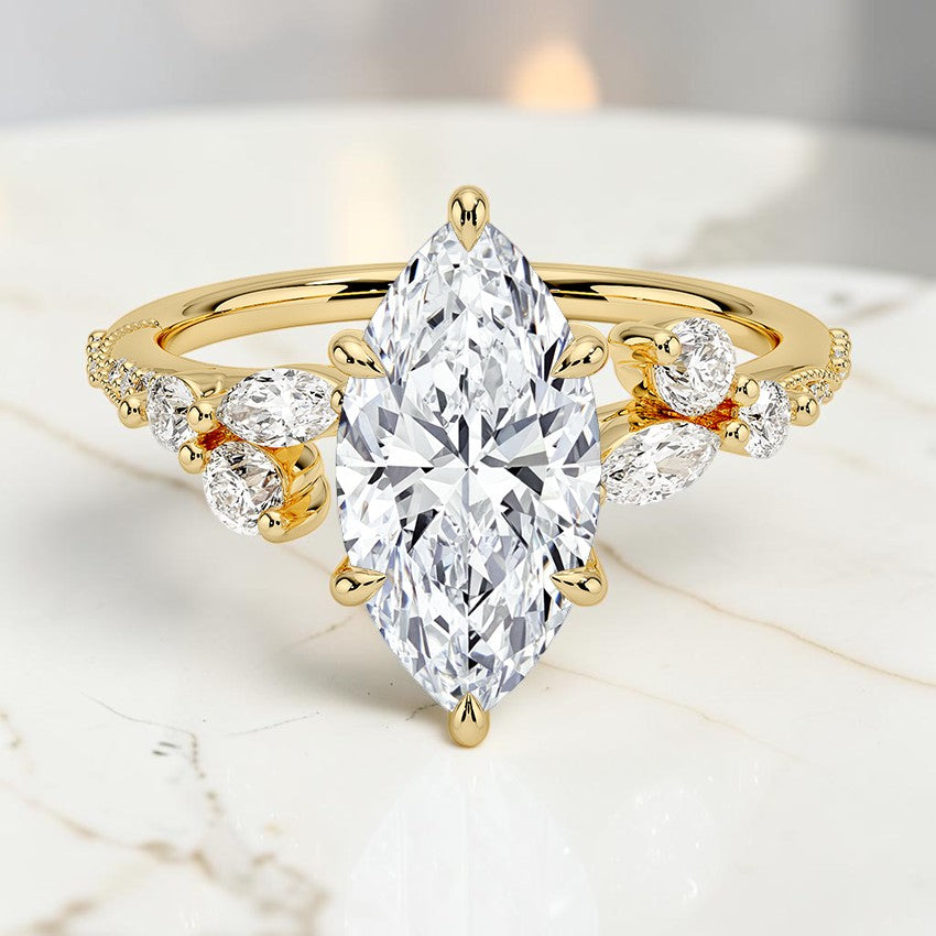 Luxe Magnolia Milgrain Diamond Ring in 14K Yellow Gold