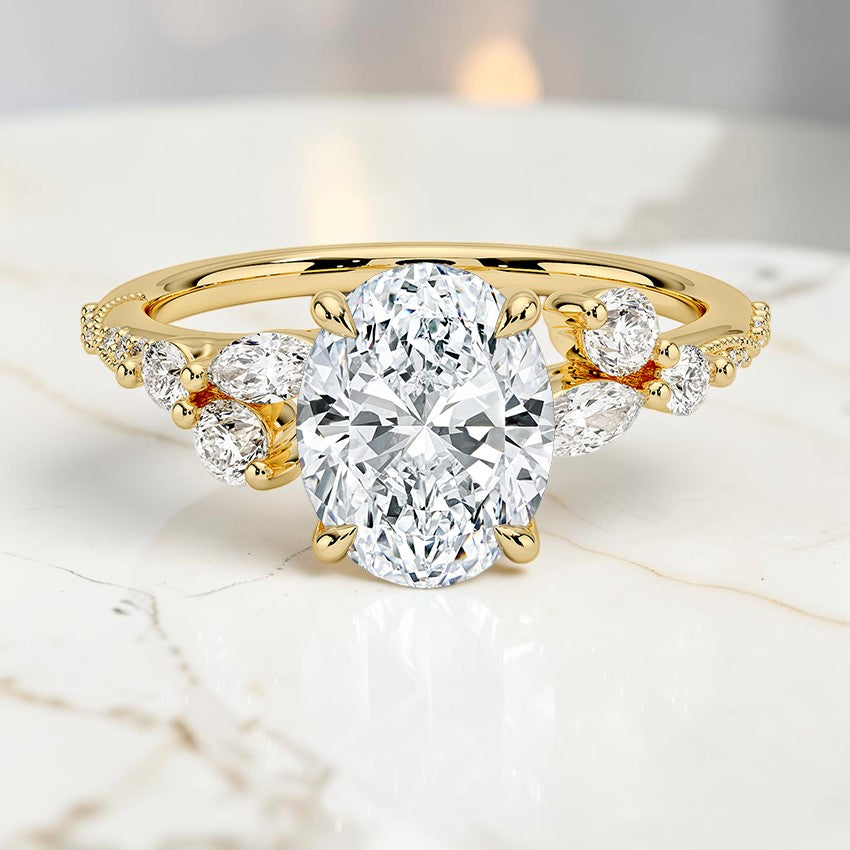 Luxe Magnolia Milgrain Diamond Ring in 14K Yellow Gold