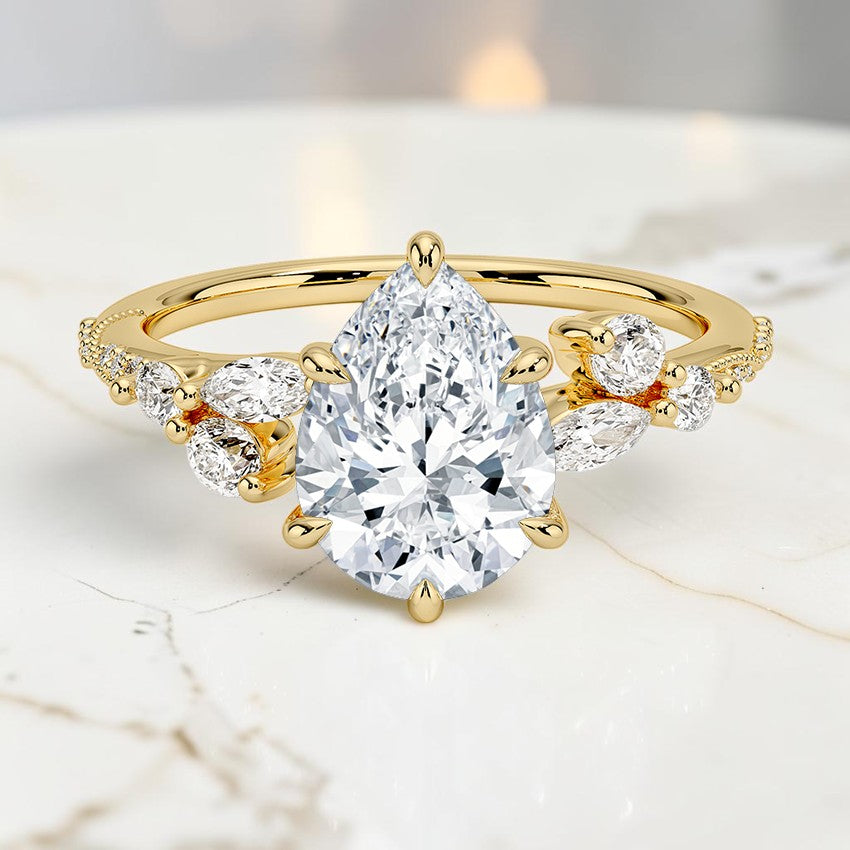 Luxe Magnolia Milgrain Diamond Ring in 14K Yellow Gold