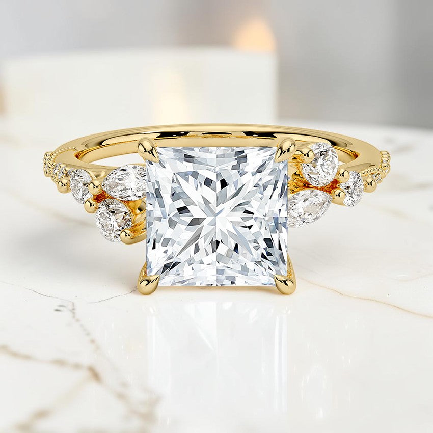 Luxe Magnolia Milgrain Diamond Ring in 14K Yellow Gold