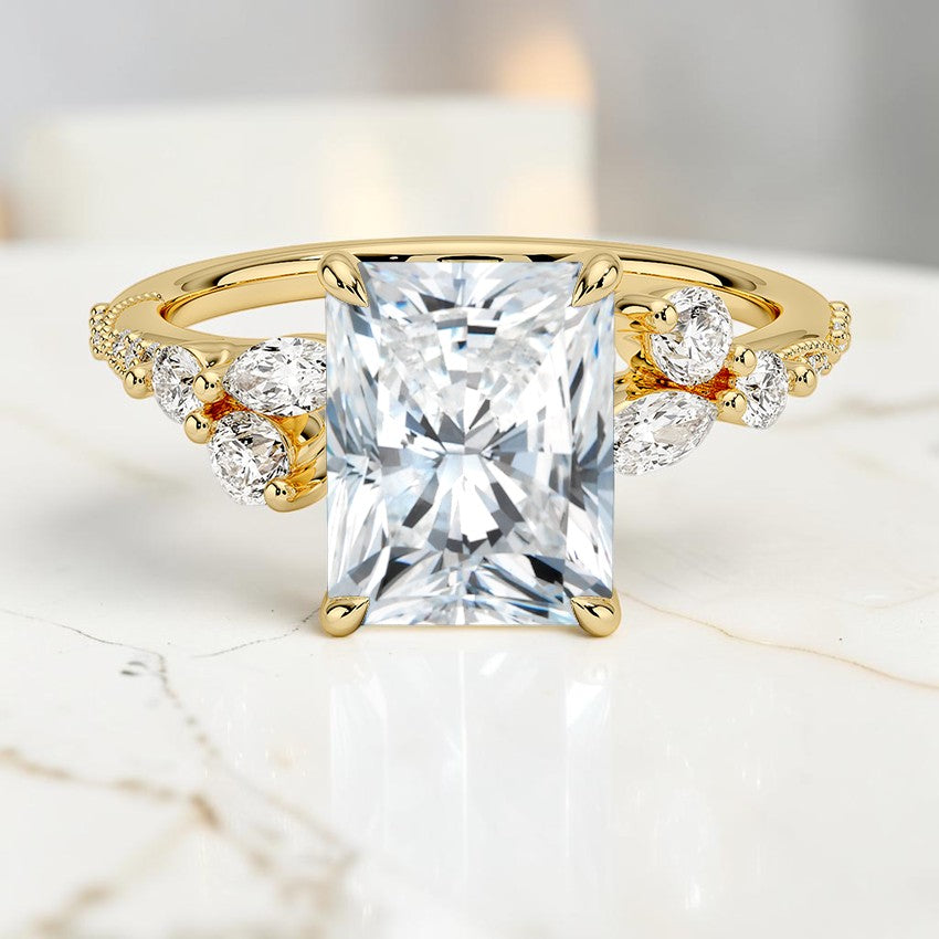 Luxe Magnolia Milgrain Diamond Ring in 14K Yellow Gold