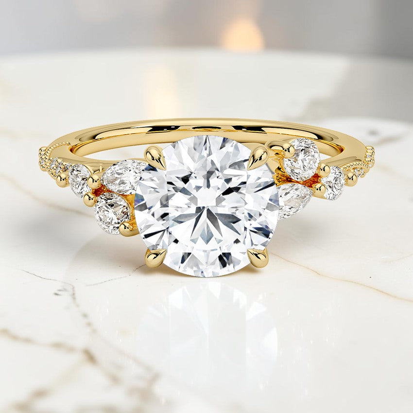 Luxe Magnolia Milgrain Diamond Ring in 14K Yellow Gold