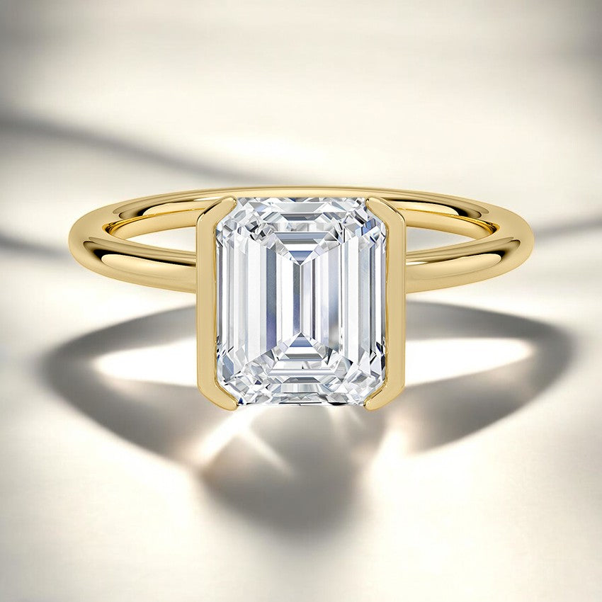 Half Bezel Solitaire Lab Grown Diamond Engagement Ring - Intricately Designed for Modern Brides