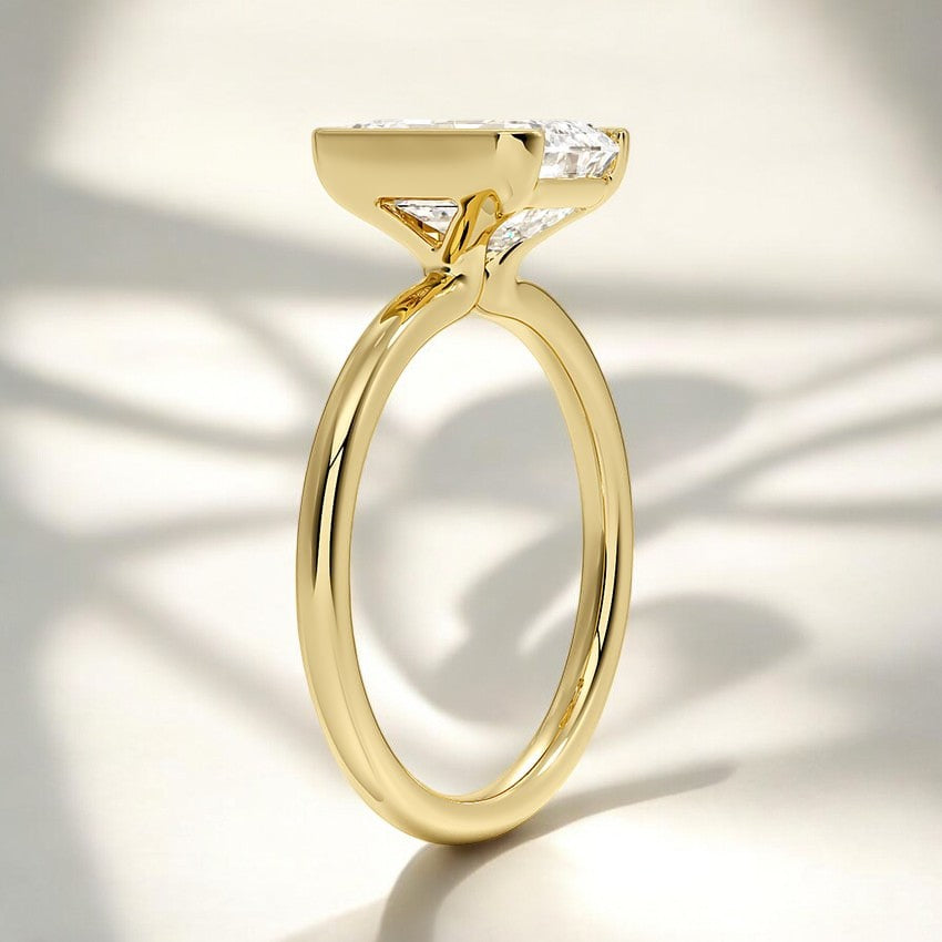 Half Bezel Solitaire Lab Grown Diamond Engagement Ring - Intricately Designed for Modern Brides