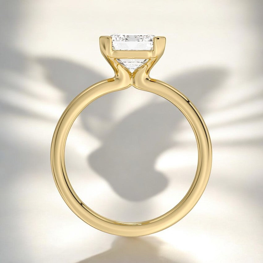 Half Bezel Solitaire Lab Grown Diamond Engagement Ring - Intricately Designed for Modern Brides