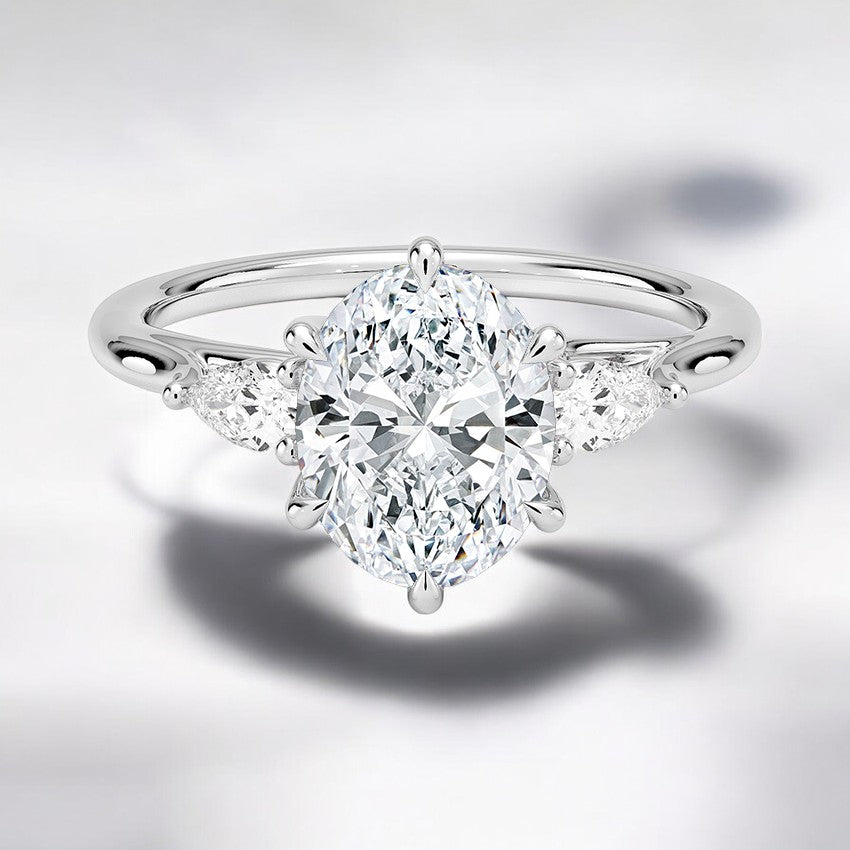 Three Stone Pear Lab Grown Diamond Engagement Ring
