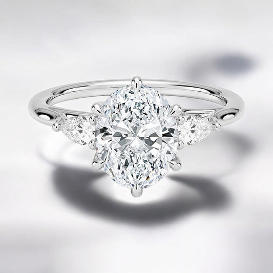 Three Stone Pear Lab Grown Diamond Engagement Ring