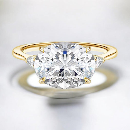 East-West Three Stone Lab Grown Diamond Engagement Ring