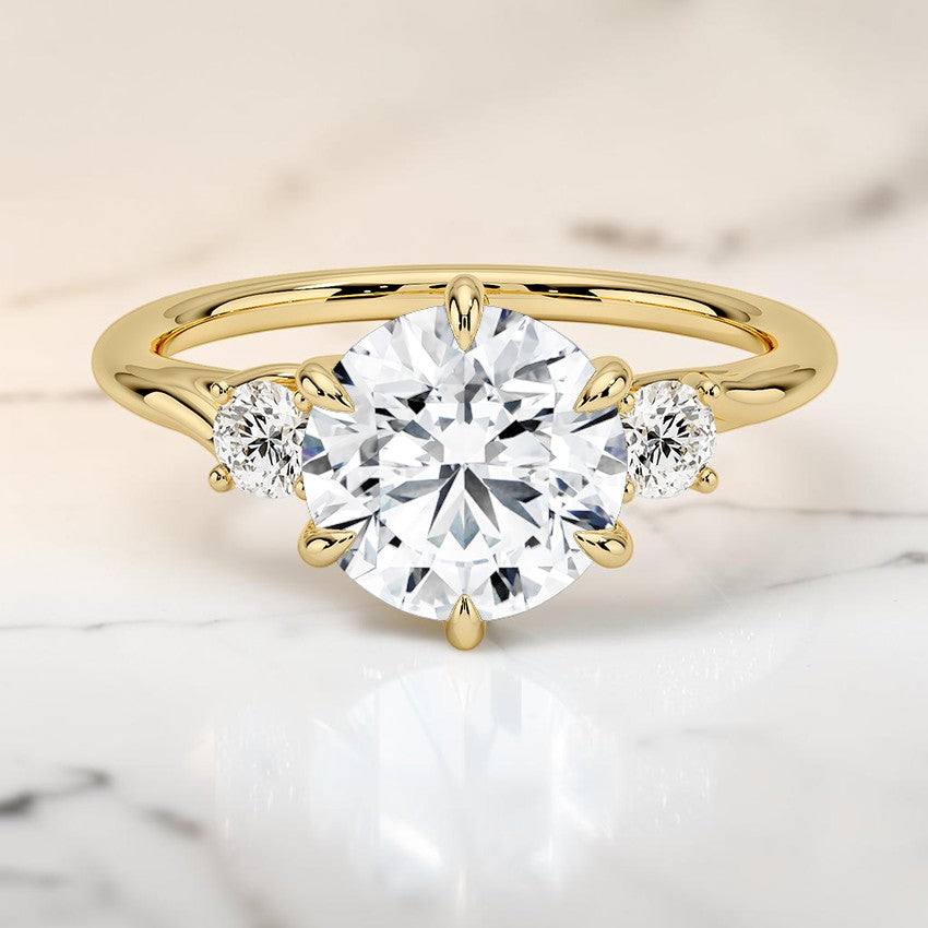 Evangeline Three Stone Diamond Ring in 14K Yellow Gold