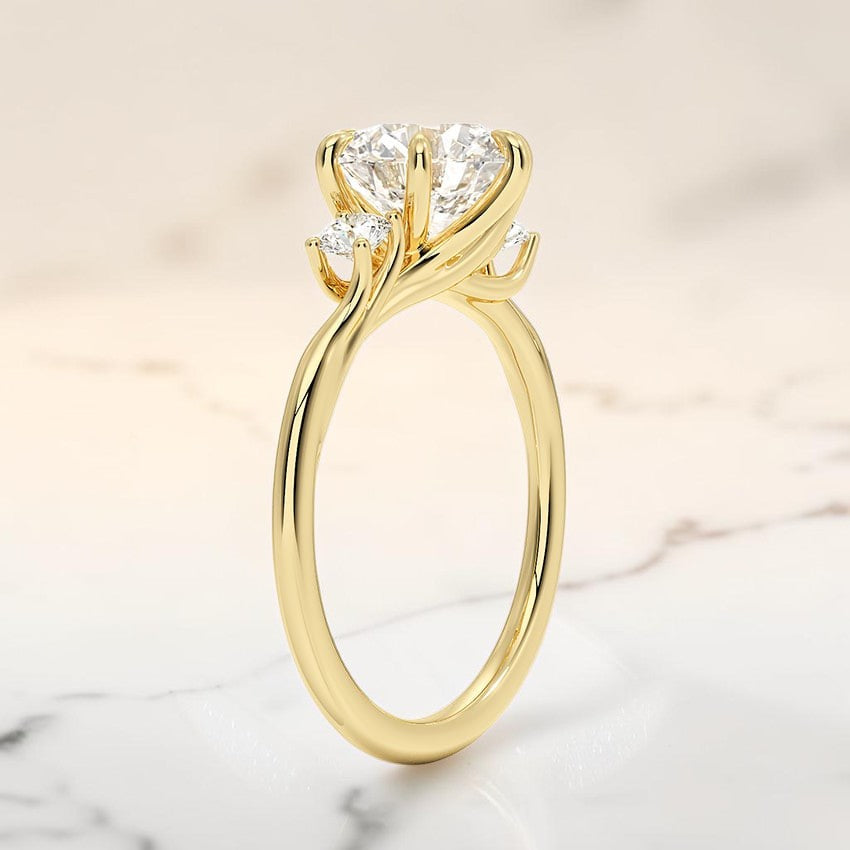 Evangeline Three Stone Diamond Ring in 14K Yellow Gold