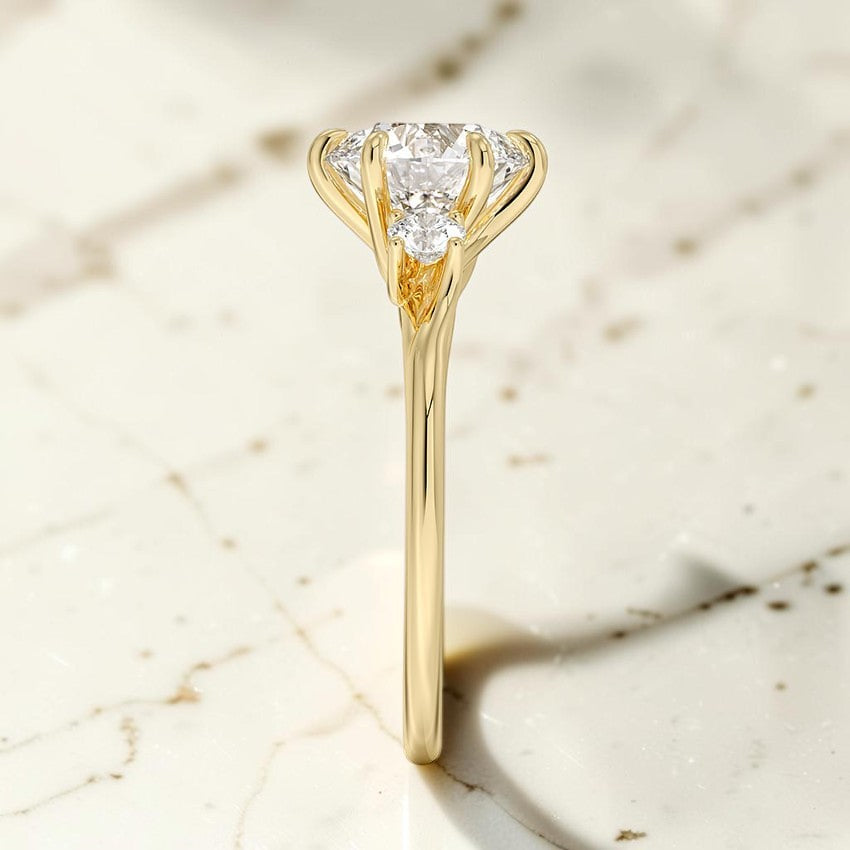 Evangeline Three Stone Diamond Ring in 14K Yellow Gold