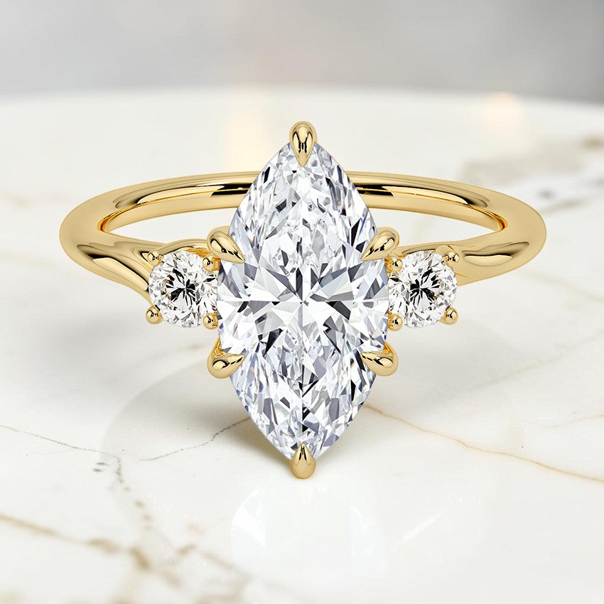 Evangeline Three Stone Diamond Ring in 14K Yellow Gold