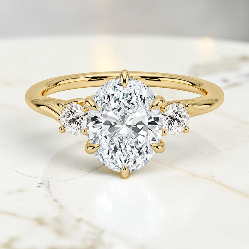 Evangeline Three Stone Diamond Ring in 14K Yellow Gold