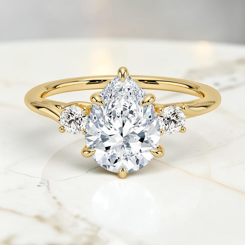 Evangeline Three Stone Diamond Ring in 14K Yellow Gold