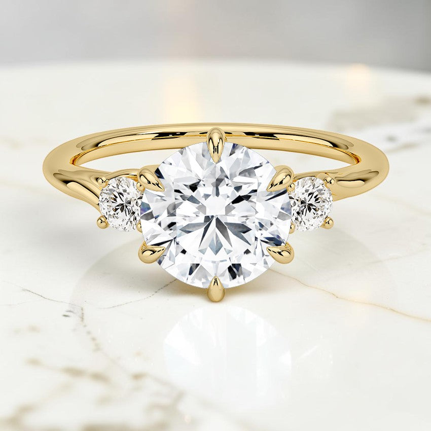 Evangeline Three Stone Diamond Ring in 14K Yellow Gold