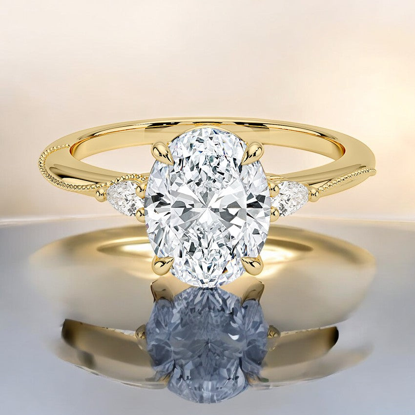 Three Stone Pear Lab Grown Diamond Engagement Ring