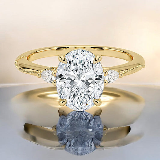 Three Stone Pear Lab Grown Diamond Engagement Ring