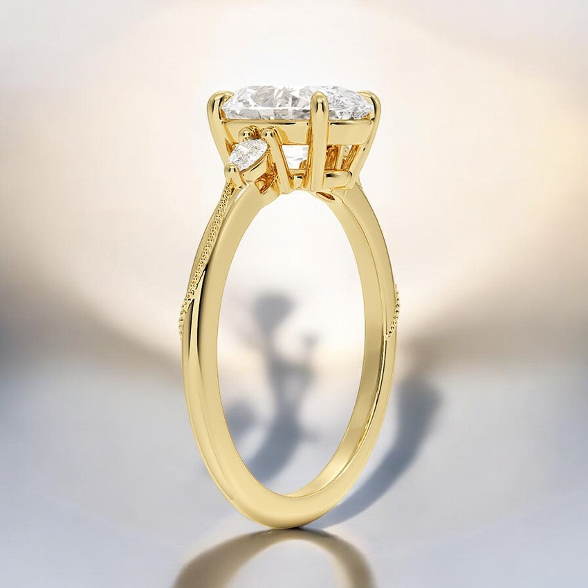 Three Stone Pear Lab Grown Diamond Engagement Ring
