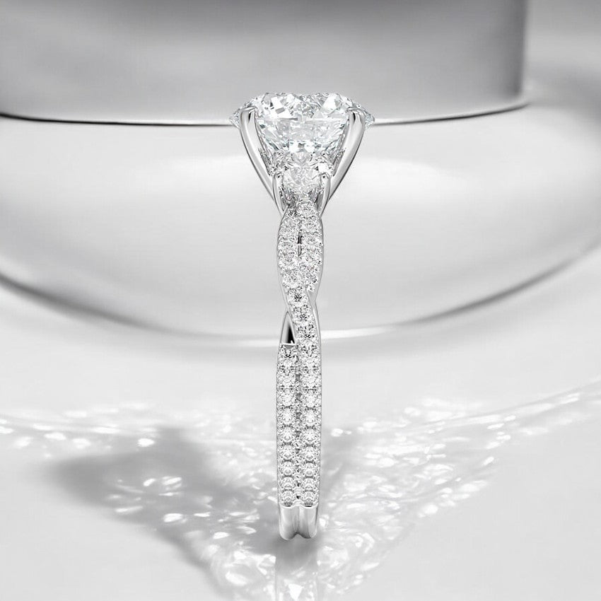 Luxe Three Stone Petite Twisted Vine Lab Grown Diamond Engagement Ring