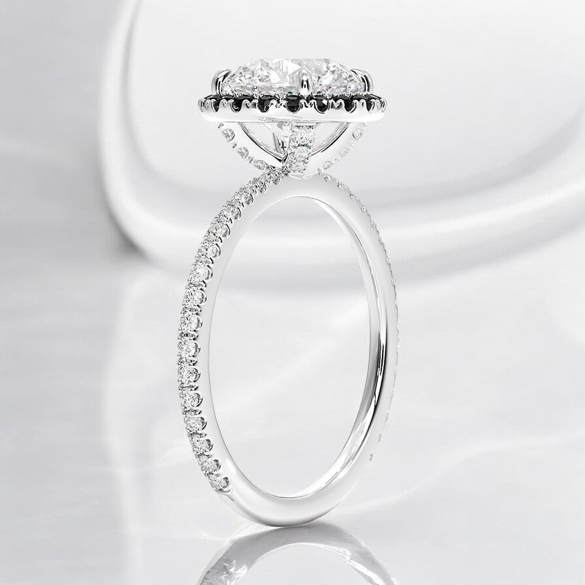 Halo Lab Grown Diamond Engagement Ring with Black Diamond Accents - A Modern Twist on a Classic