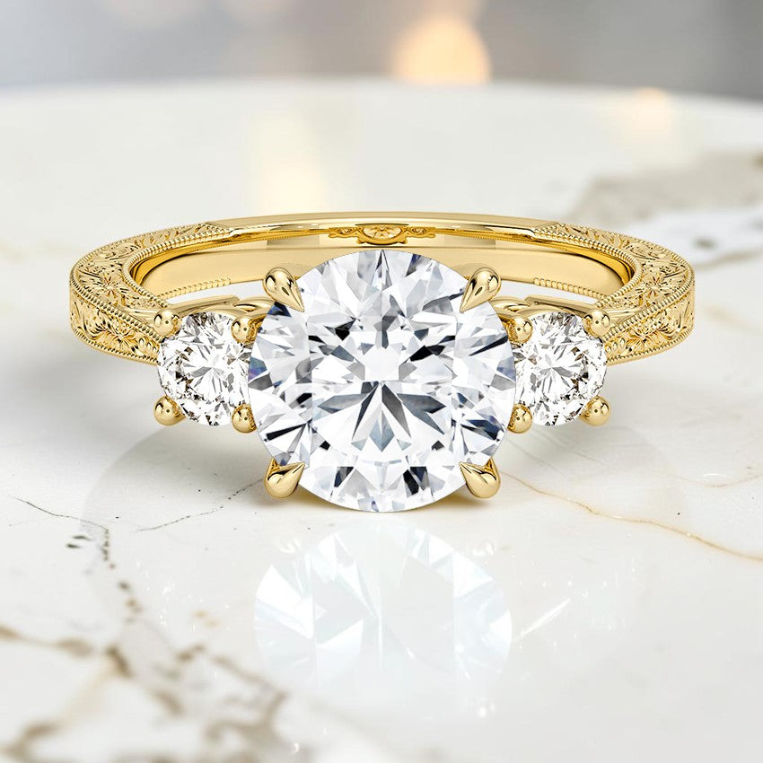 Emmeline Three Stone Engraved Diamond Ring (1/3 ct. tw.) in 14K Yellow Gold