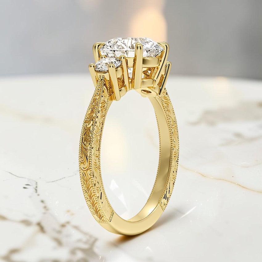 Emmeline Three Stone Engraved Diamond Ring (1/3 ct. tw.) in 14K Yellow Gold
