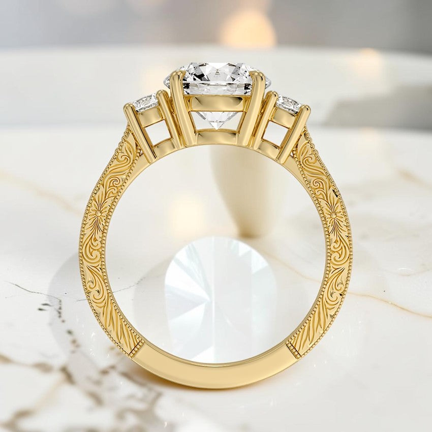 Emmeline Three Stone Engraved Diamond Ring (1/3 ct. tw.) in 14K Yellow Gold