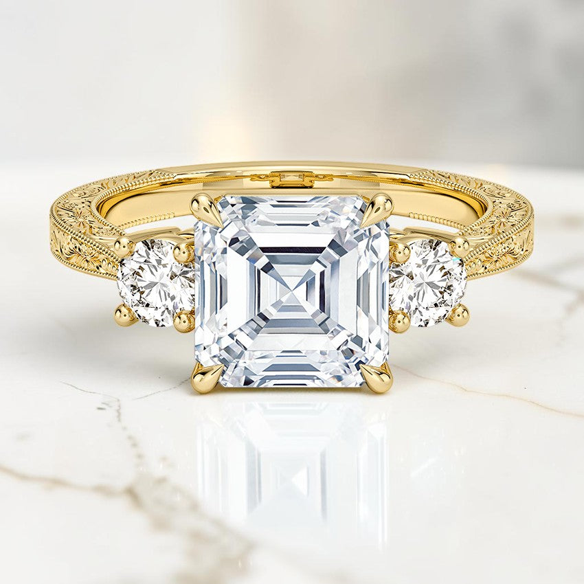 Emmeline Three Stone Engraved Diamond Ring (1/3 ct. tw.) in 14K Yellow Gold