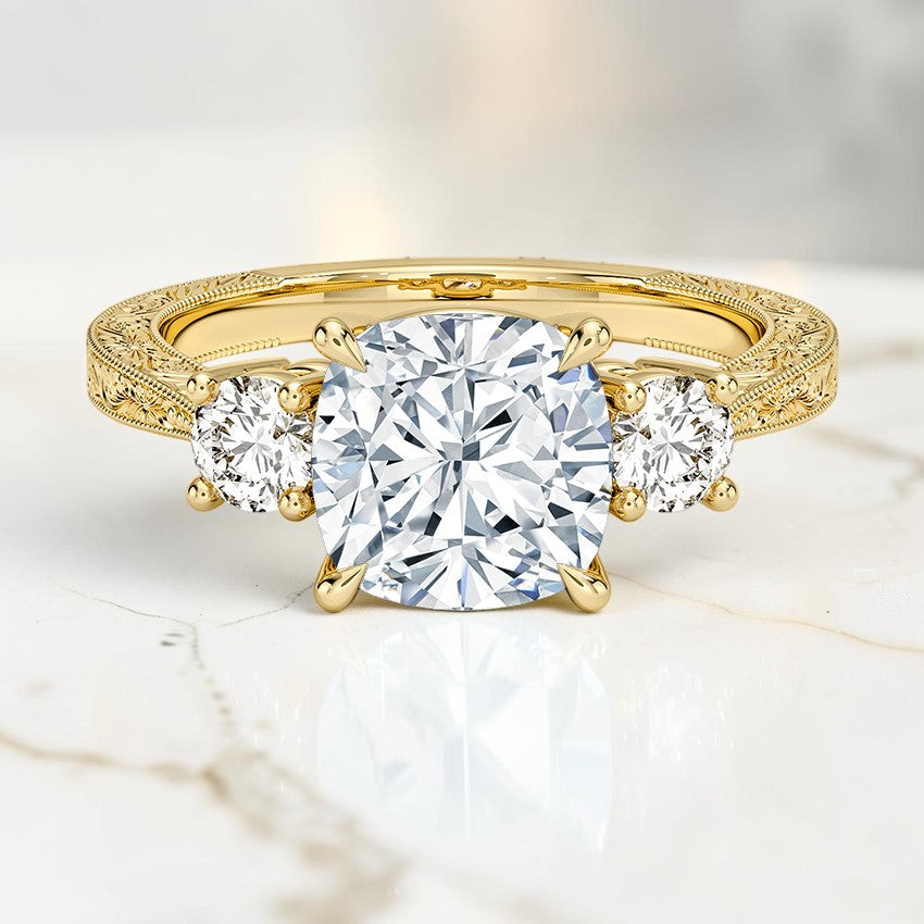 Emmeline Three Stone Engraved Diamond Ring (1/3 ct. tw.) in 14K Yellow Gold