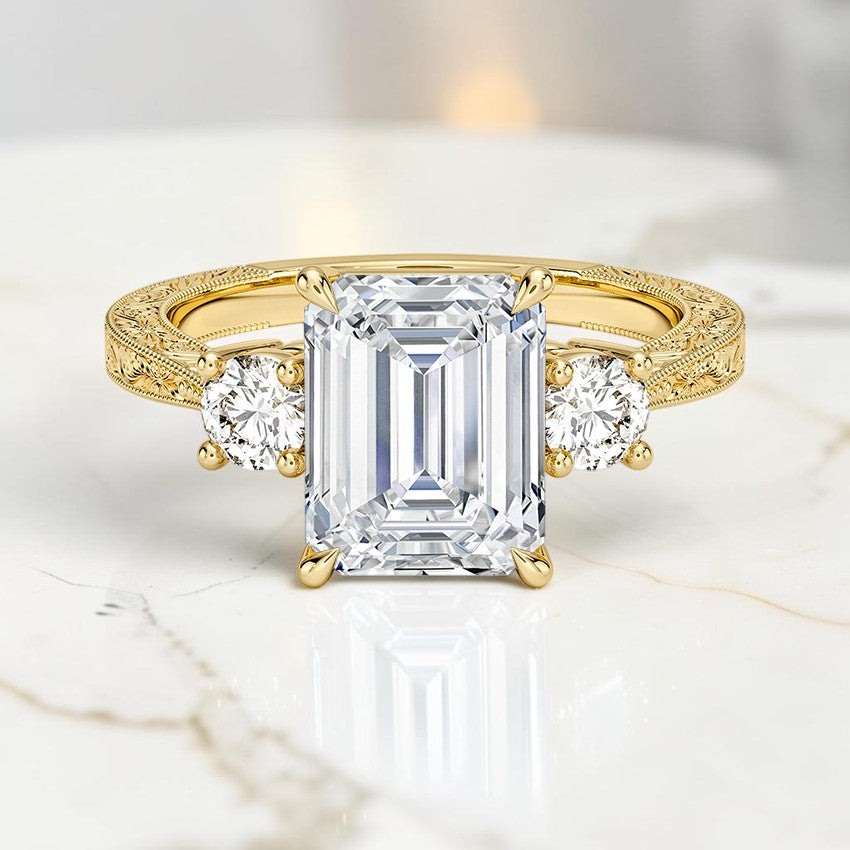 Emmeline Three Stone Engraved Diamond Ring (1/3 ct. tw.) in 14K Yellow Gold