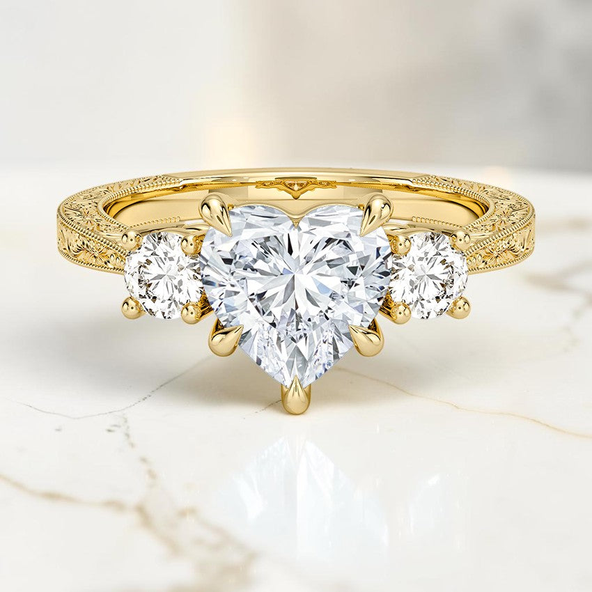 Emmeline Three Stone Engraved Diamond Ring (1/3 ct. tw.) in 14K Yellow Gold