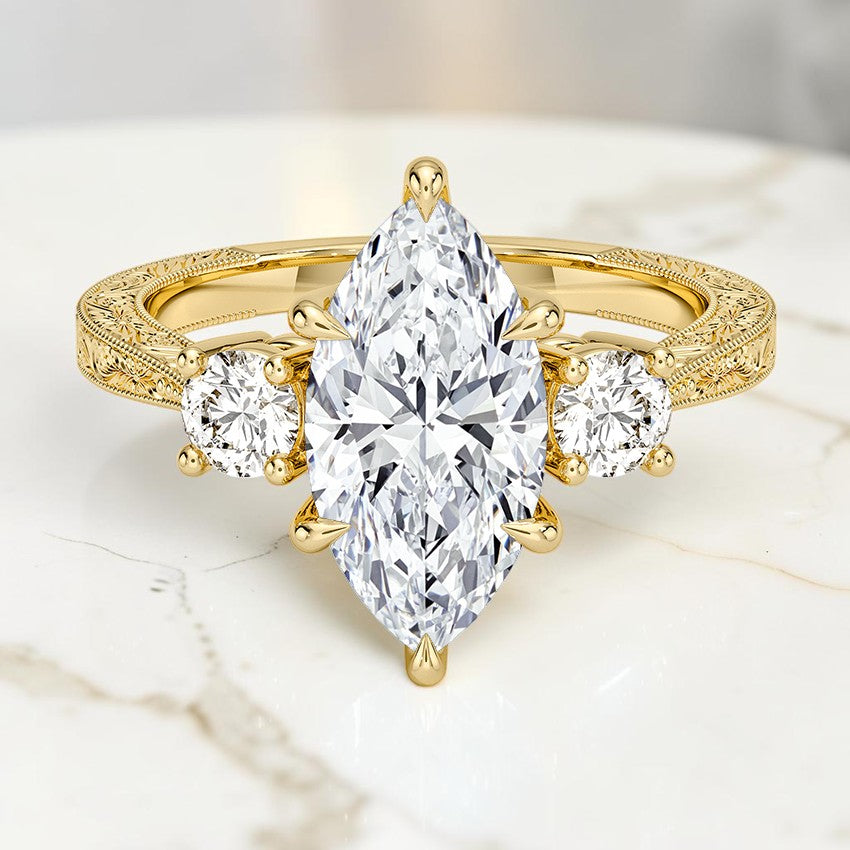 Emmeline Three Stone Engraved Diamond Ring (1/3 ct. tw.) in 14K Yellow Gold
