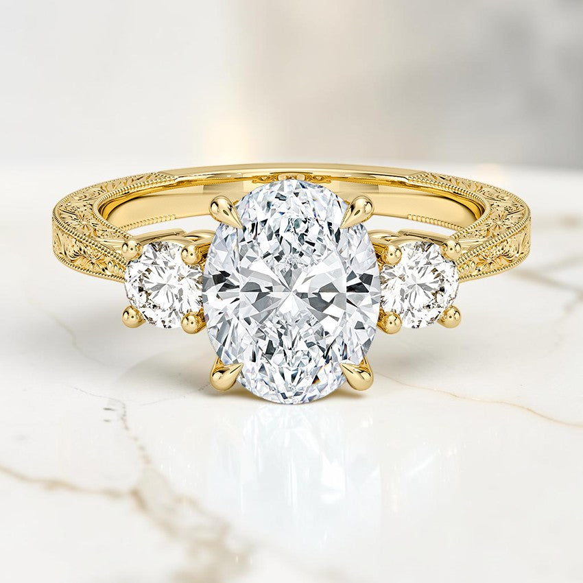 Emmeline Three Stone Engraved Diamond Ring (1/3 ct. tw.) in 14K Yellow Gold