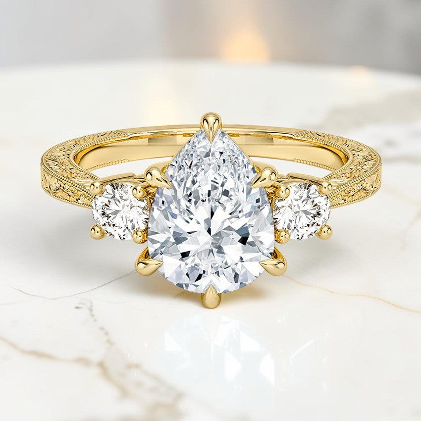 Emmeline Three Stone Engraved Diamond Ring (1/3 ct. tw.) in 14K Yellow Gold