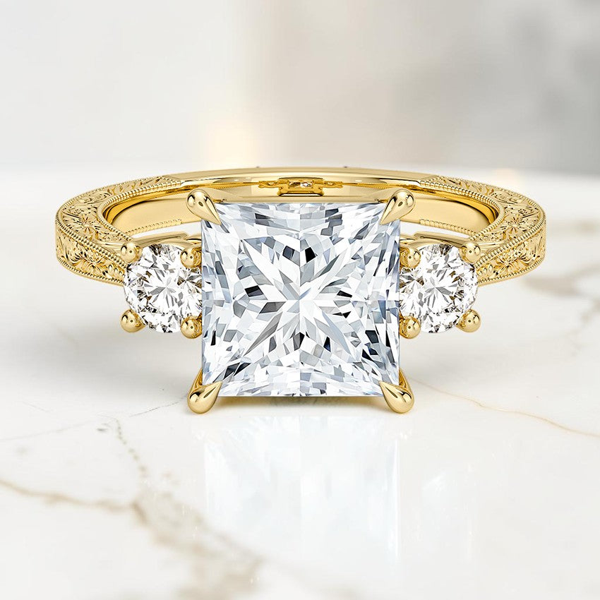 Emmeline Three Stone Engraved Diamond Ring (1/3 ct. tw.) in 14K Yellow Gold