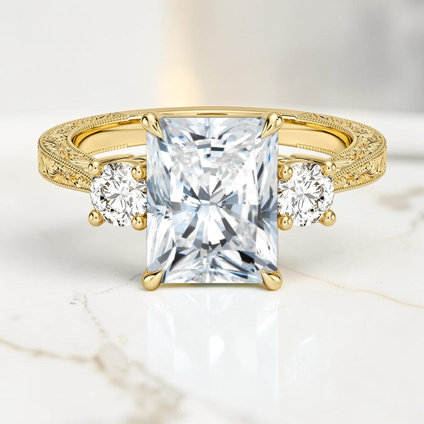 Emmeline Three Stone Engraved Diamond Ring (1/3 ct. tw.) in 14K Yellow Gold