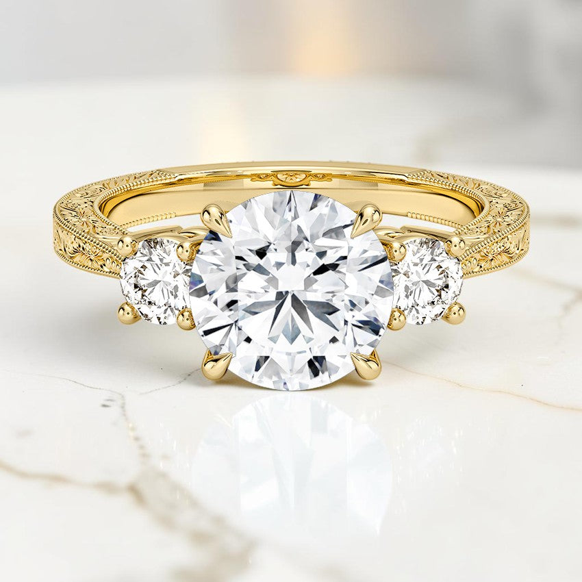 Emmeline Three Stone Engraved Diamond Ring (1/3 ct. tw.) in 14K Yellow Gold