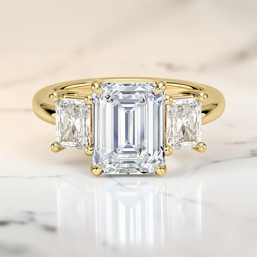 Luxe Genevieve Radiant-Cut Three Stone Diamond Ring in 14K Yellow Gold