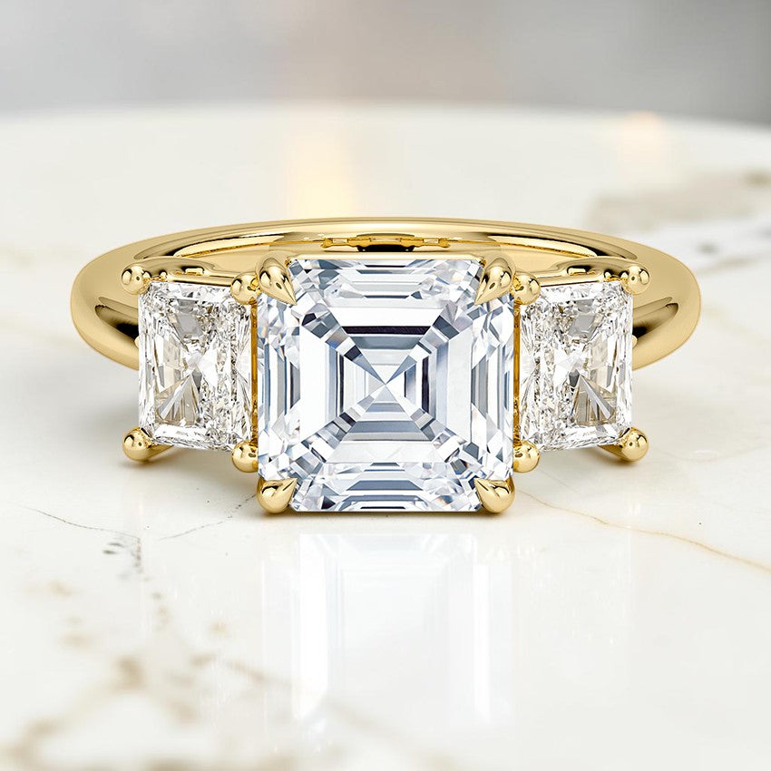 Luxe Genevieve Radiant-Cut Three Stone Diamond Ring in 14K Yellow Gold