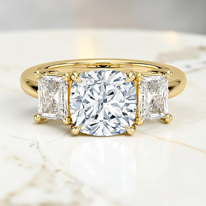 Luxe Genevieve Radiant-Cut Three Stone Diamond Ring in 14K Yellow Gold