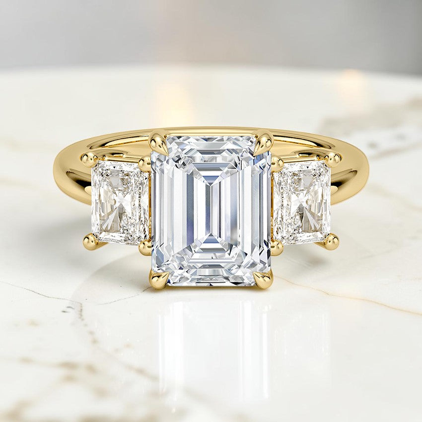 Luxe Genevieve Radiant-Cut Three Stone Diamond Ring in 14K Yellow Gold