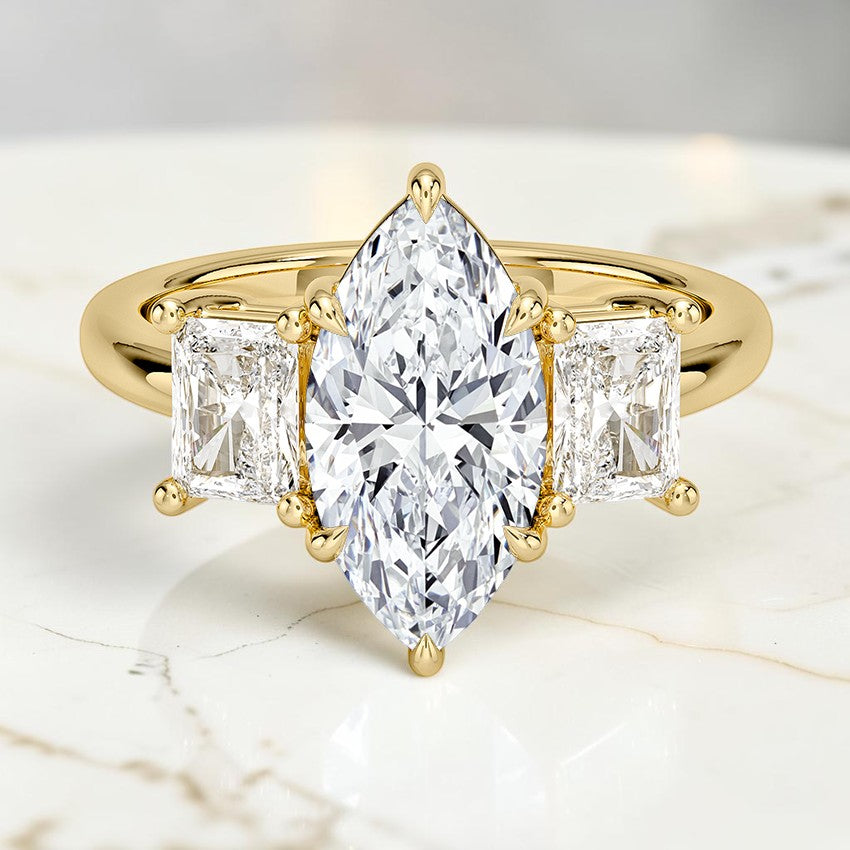 Luxe Genevieve Radiant-Cut Three Stone Diamond Ring in 14K Yellow Gold